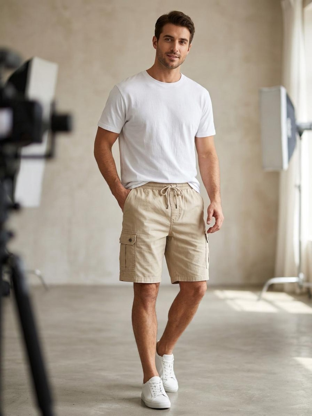 George Men's Beige Cargo Drawstring Shorts